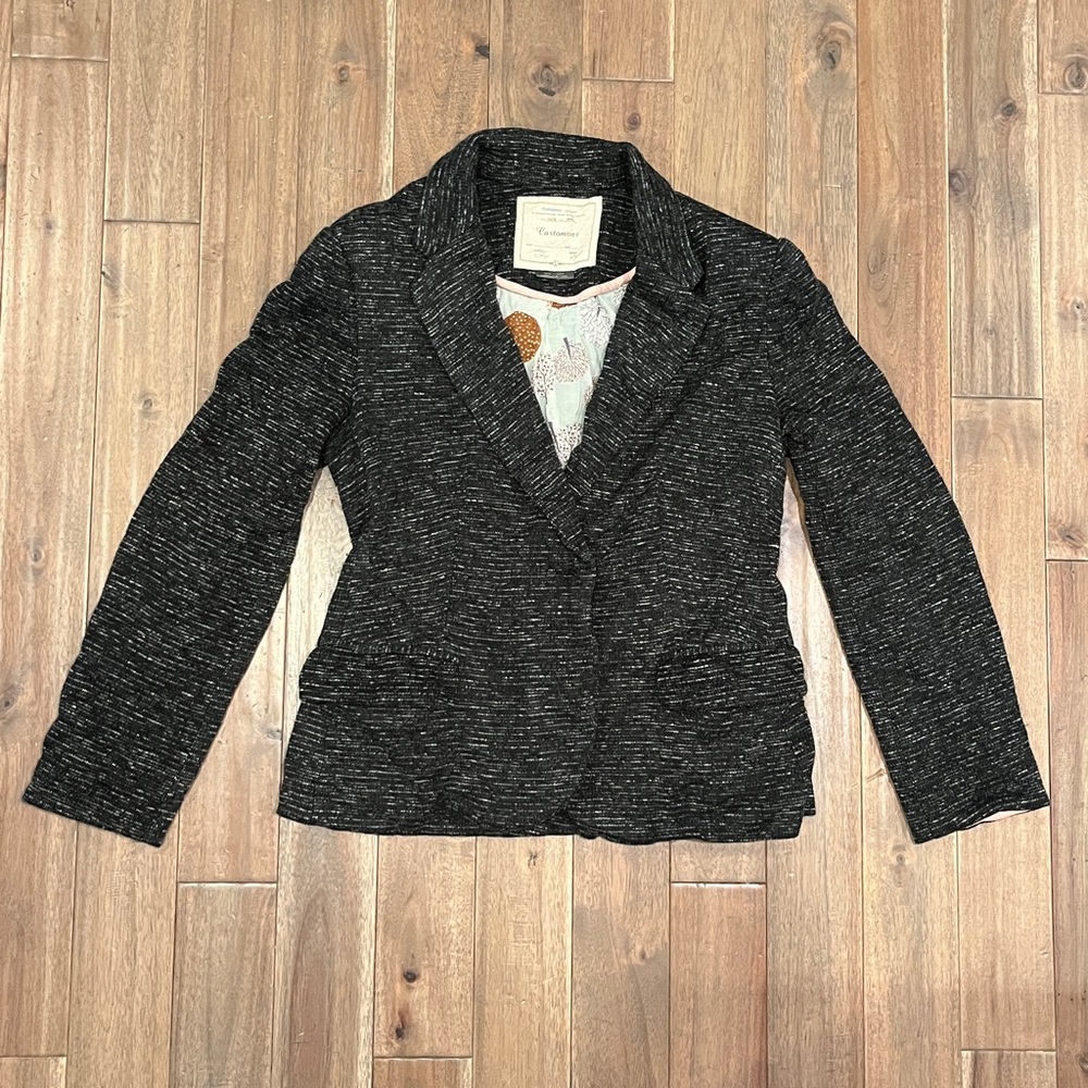 Cartonnier Anthropologie Blazer Preppy Business Casual Black Tweed Women’s Large